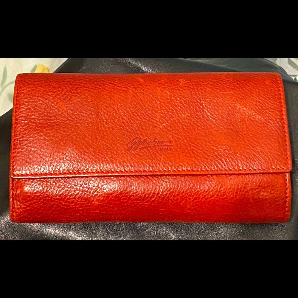GIGLIODORNO RED GENUINE CALF LEATHER ITALIAN-MADE TRI-FOLD WALLET